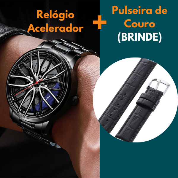 Relógio Acelerador + Pulseira de Couro de Brinde